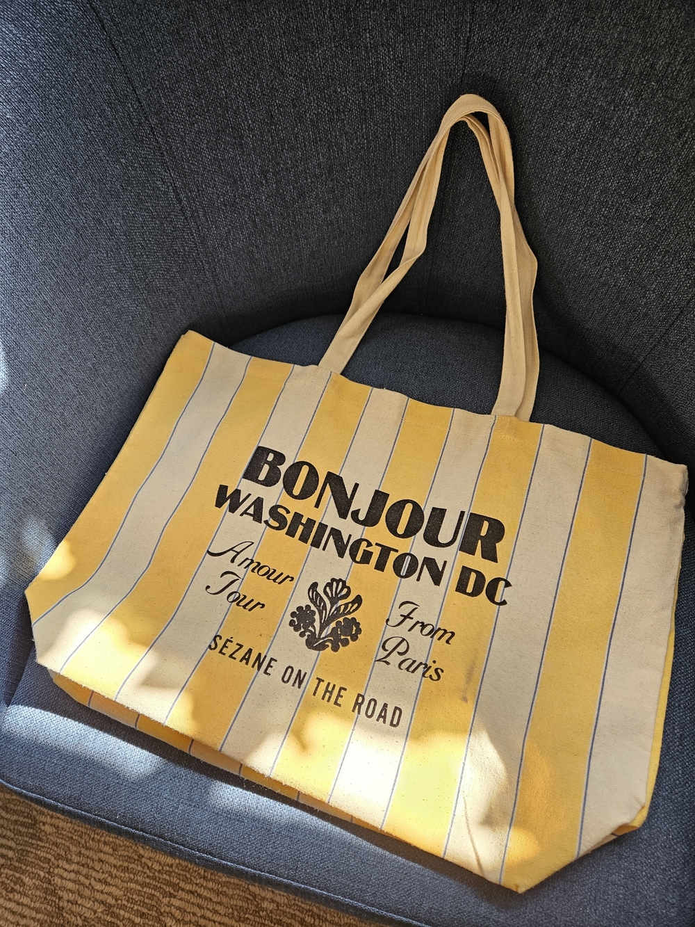Sezane Yellow and Cream Striped Bonjour Tote